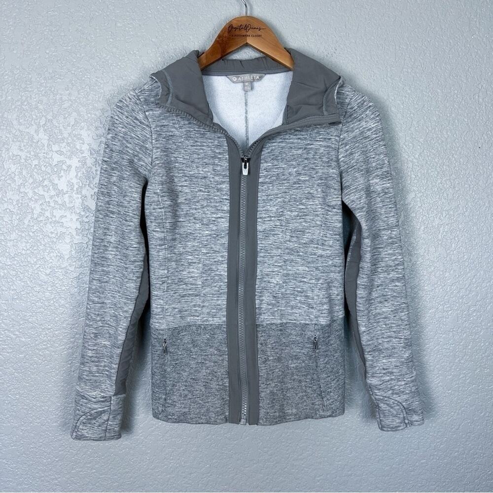 Athleta Fitted Victory Hoodie Heather Gray XS Active Outdoor Yoga Casual Grey - Picture 3 of 13